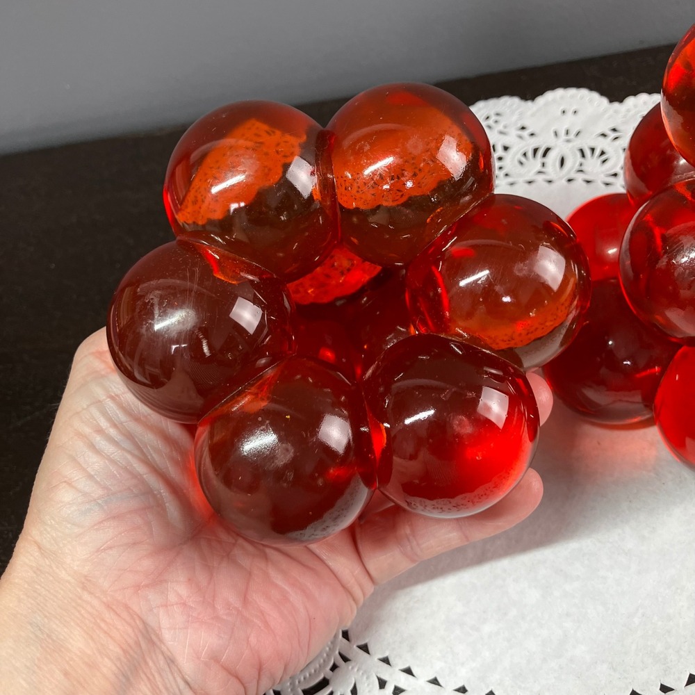 Vintage Lucite Grape Candle Holders MCM Red Acrylic Project Pair - Picture 10 of 12